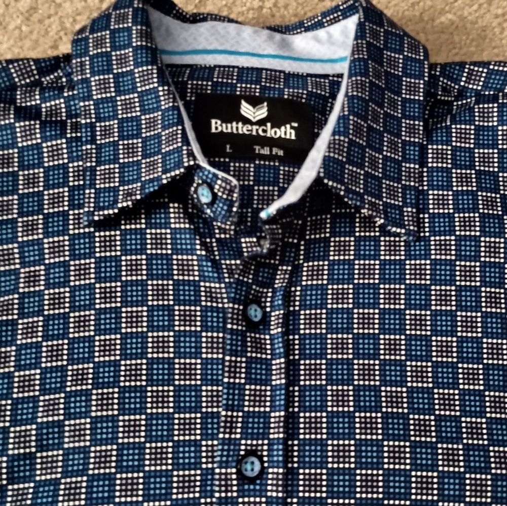 Buttercloth Mens Tall Fit Printed Dress‎ Shirt Large SUPER Soft